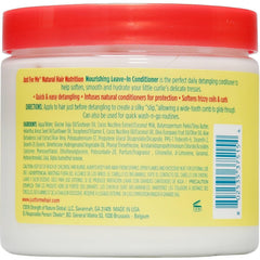 Just For Me Hair Nutrition Leave-In Conditioner texture closeup shows creamy formula for frizz control.