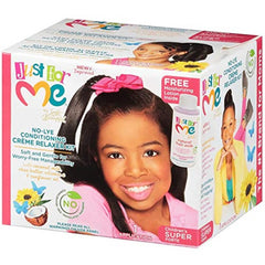 Just For Me Nolye Conditioning Creme Relaxer Kit Super demonstrates an easy at-home hair relaxer solution