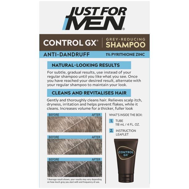 Just for Men Control GX before-after hinting at gradual grey reduction.