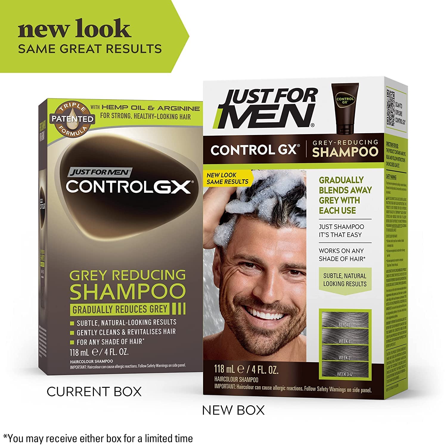 Just for Men Control GX packaging front highlights product name and benefits.