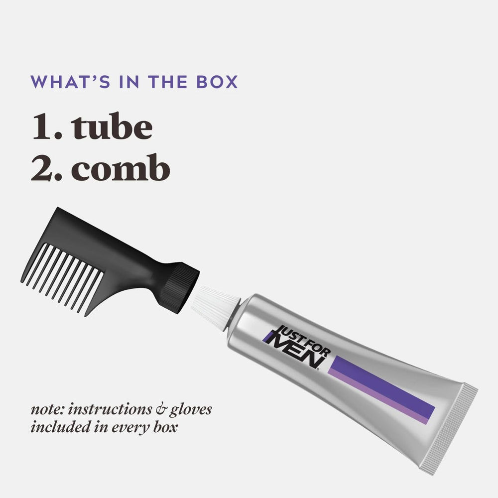 Just For Men Touch of Gray color-application scene highlights quick five-minute results.