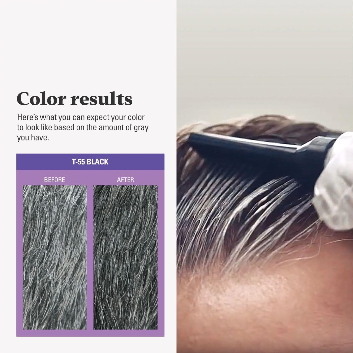 Just For Men Touch of Gray salt-and-pepper look on hair.