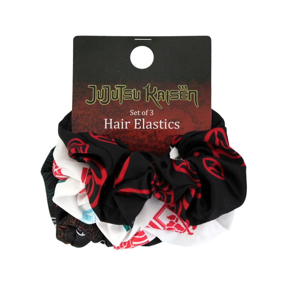 JUST FUNKY Domain Expansion Hand Signs scrunchie for cosplay-inspired hair accents.