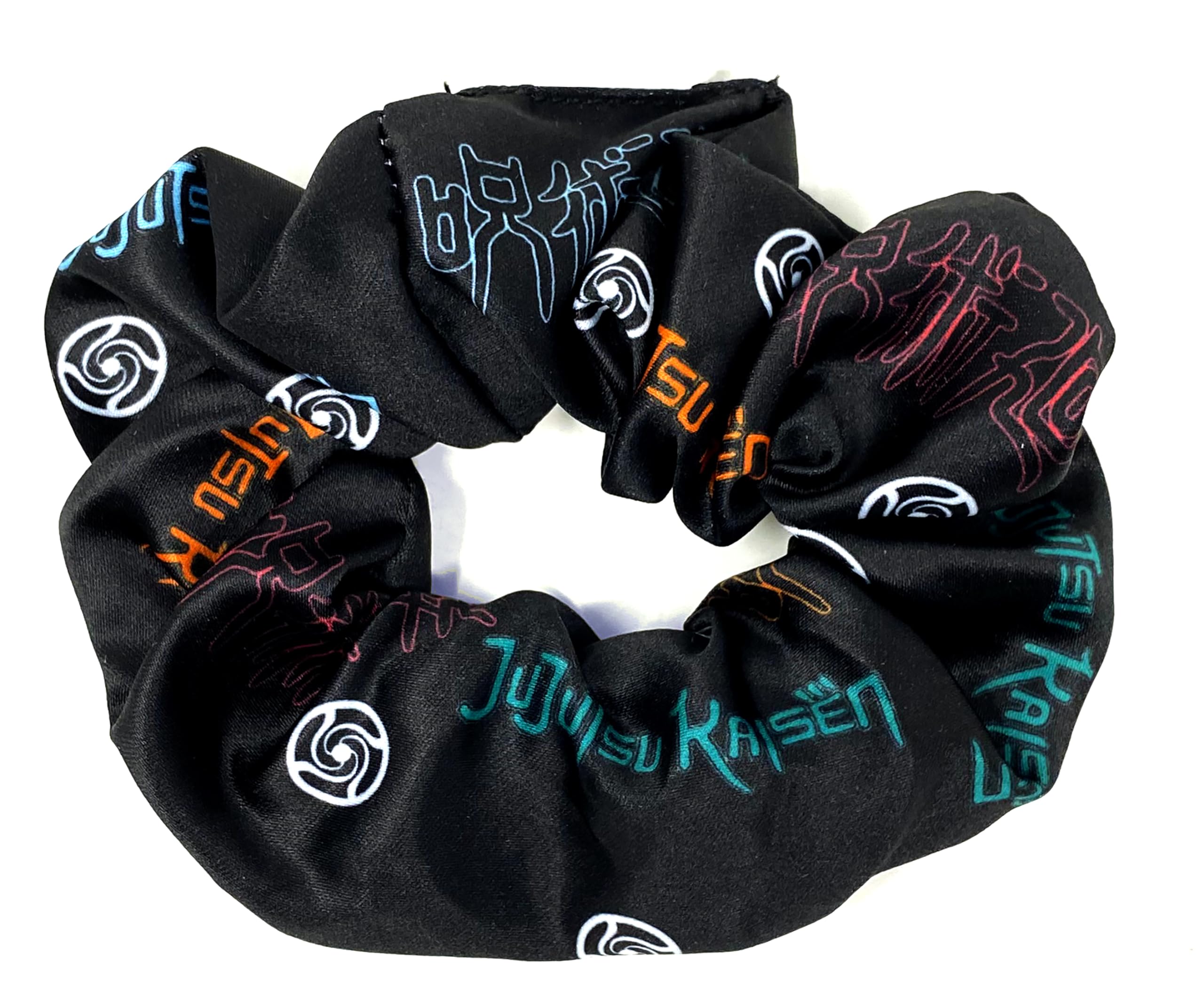 JUST FUNKY Jujutsu Kaisen satin-texture scrunchie provides soft grip for daily wear.