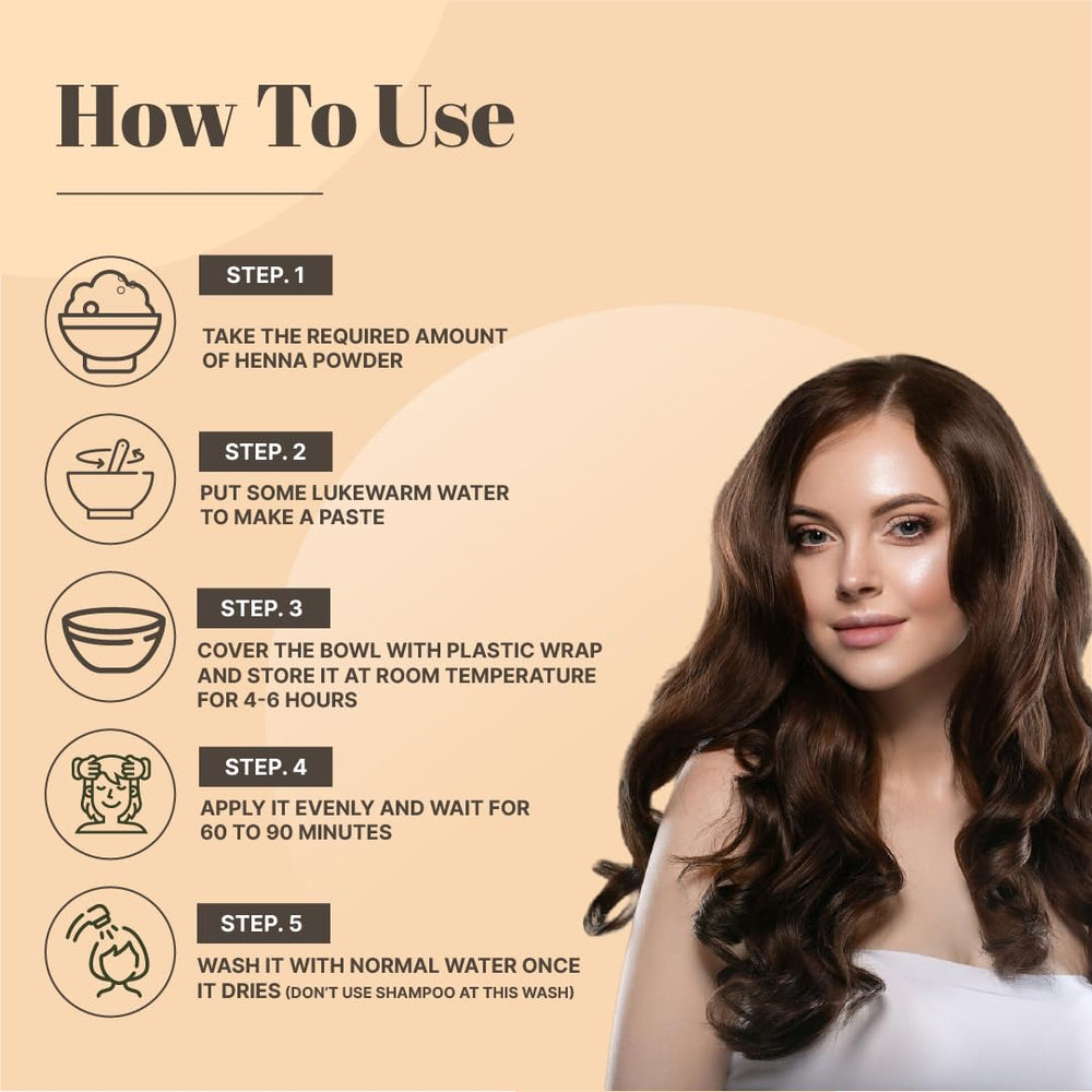 Just Jaivik Henna Powder color swatches—reddish-brown tones for varied looks.