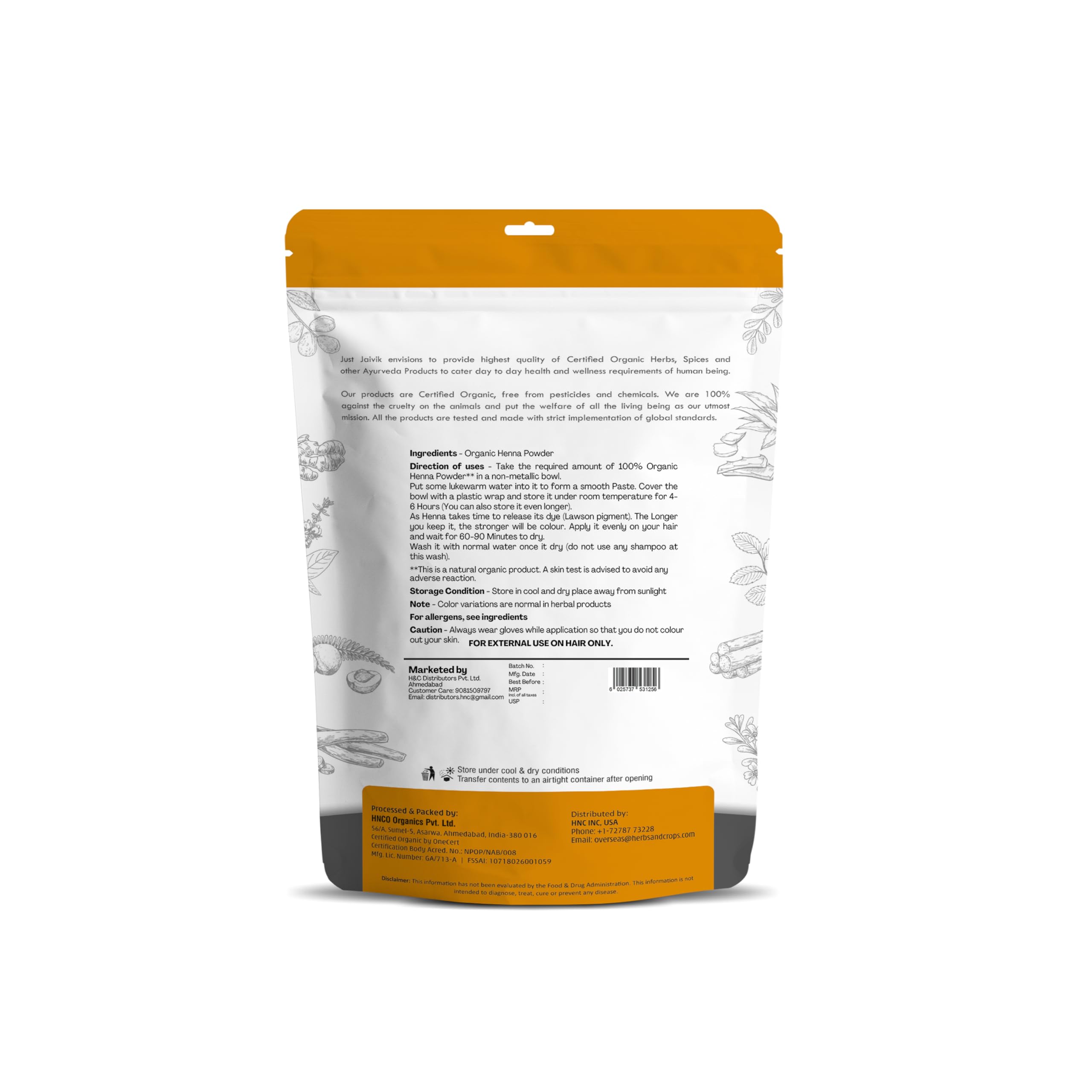 Just Jaivik Henna Powder jar closeup—concentrated formula for strong, keratin-friendly hair.