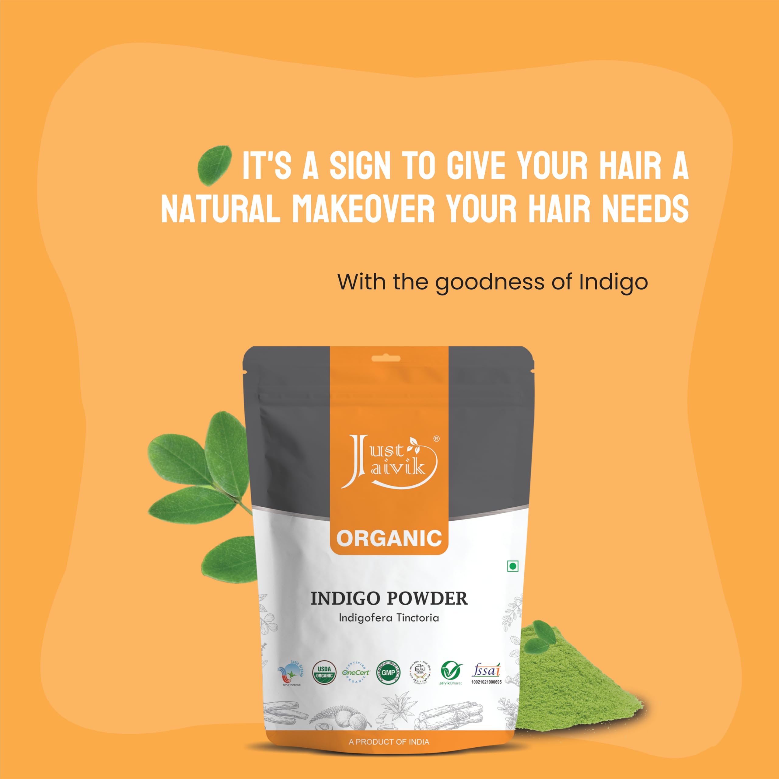 Just Jaivik Indigo Powder application on hair suggests easy, long lasting natural color.