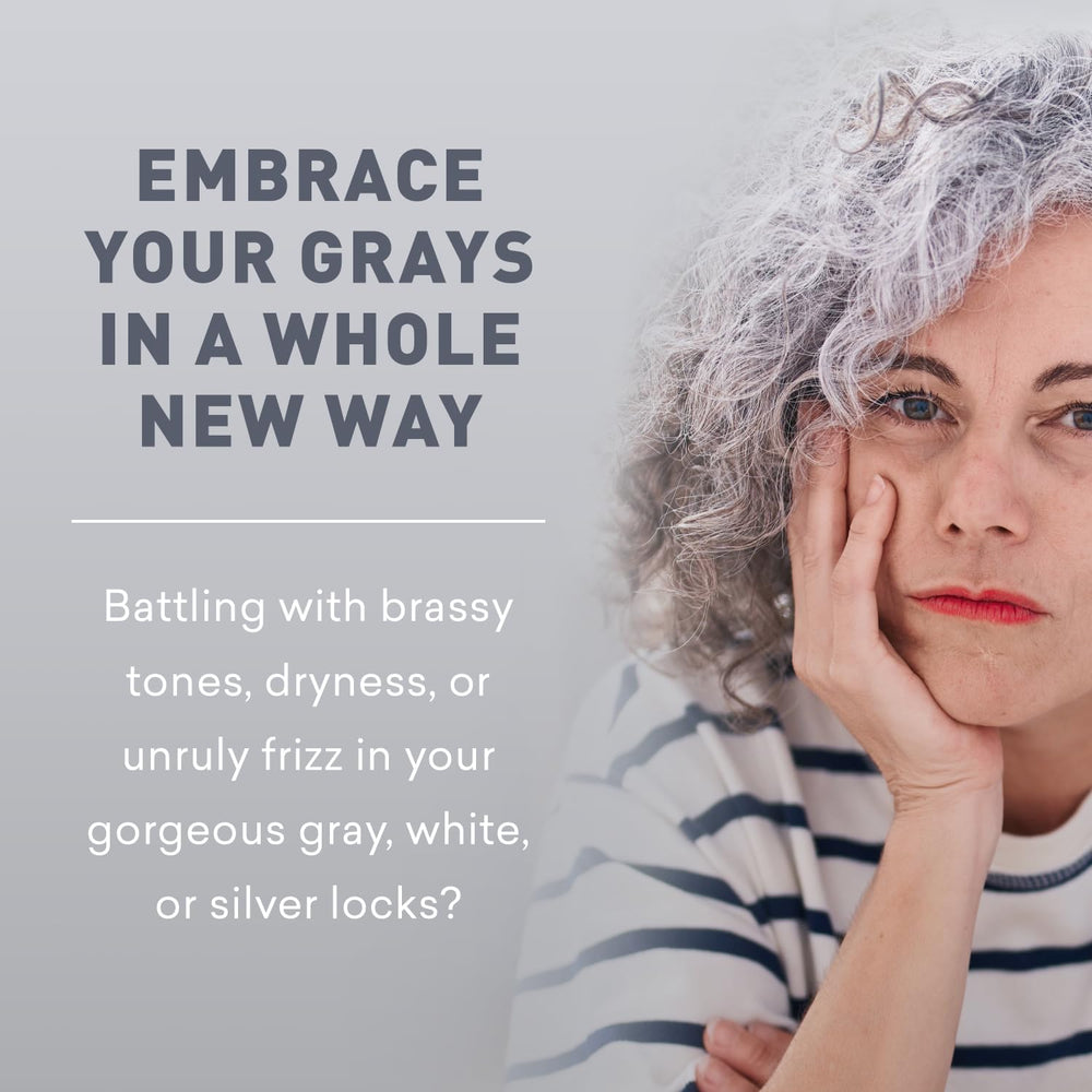 Just Nutritive gray hair conditioner label highlights sulfate-free, gentle care for gray hair.