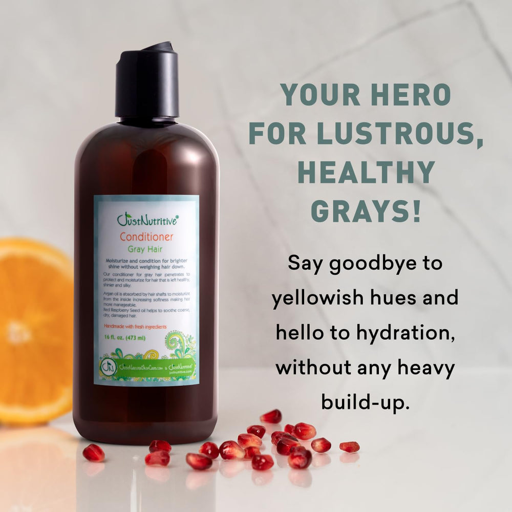 Just Nutritive gray hair conditioner pump enables easy, even distribution.