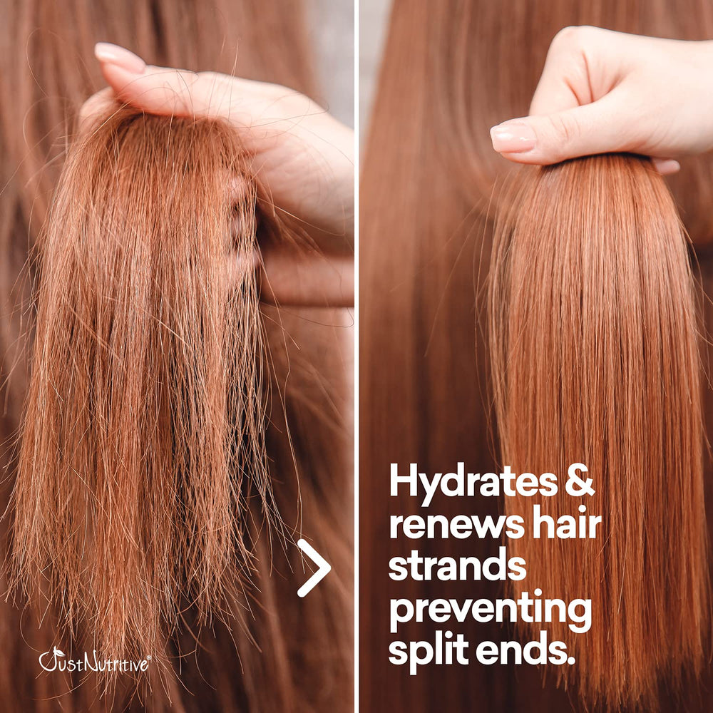 Just Nutritive Hair Loss Shampoo ingredients visual hints at nourishing actives for stronger-feeling strands.