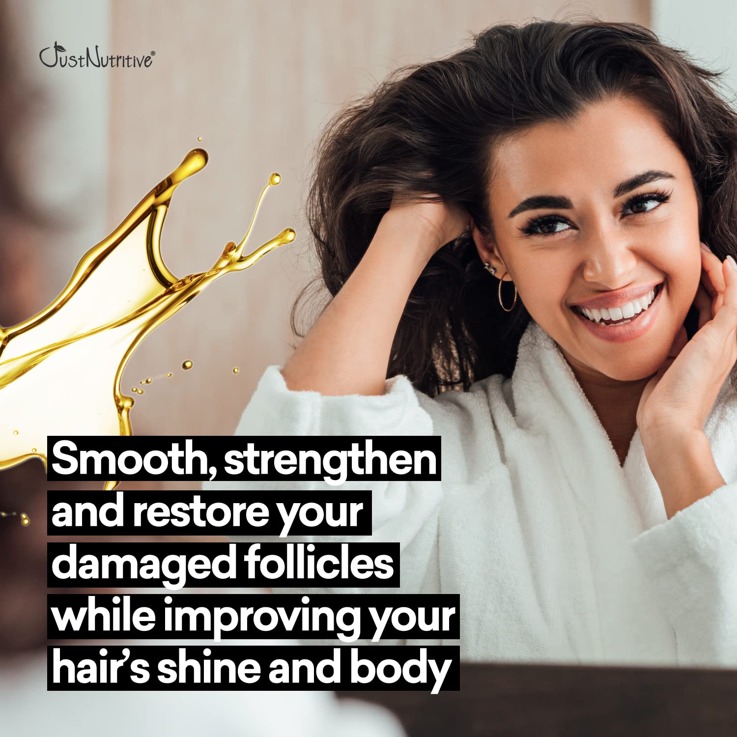 Just Nutritive Hair Loss Shampoo pump demonstrates easy, even distribution for consistent scalp care.