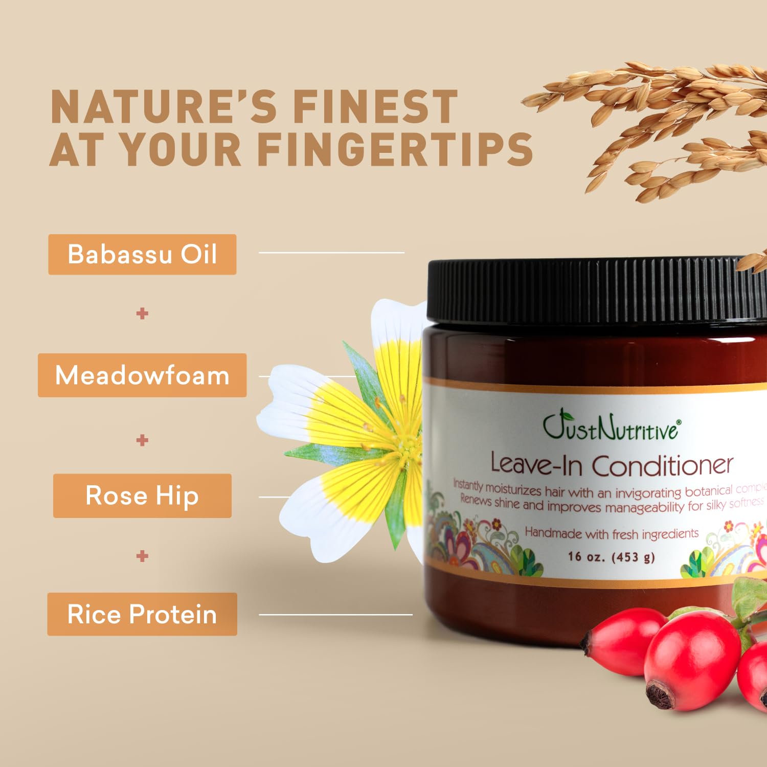 Just Nutritive Leave-In Conditioner handmade in USA, cruelty-free formula