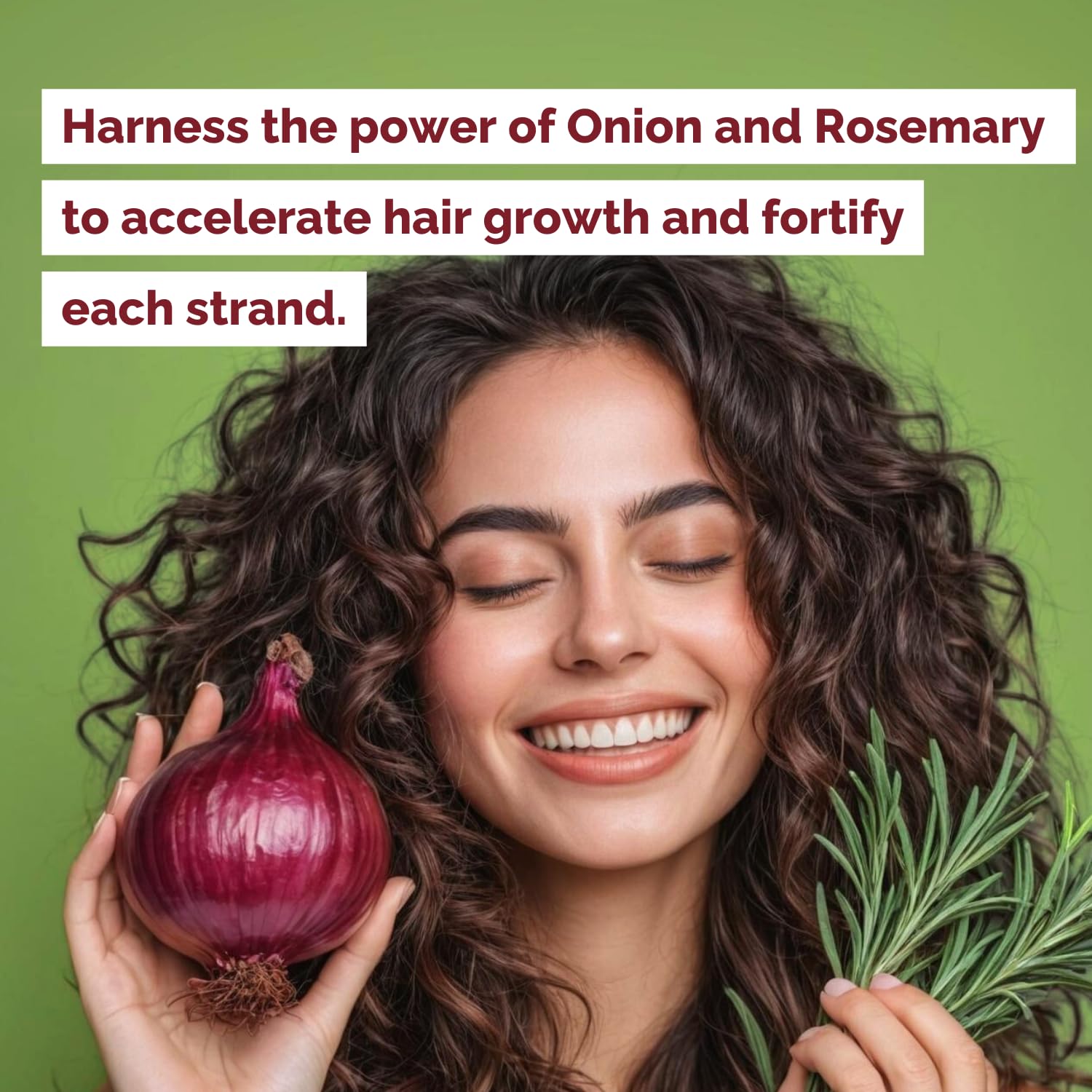 Just Nutritive onion rosemary shampoo in hand with creamy lather for scalp refresh and clearer follicles.