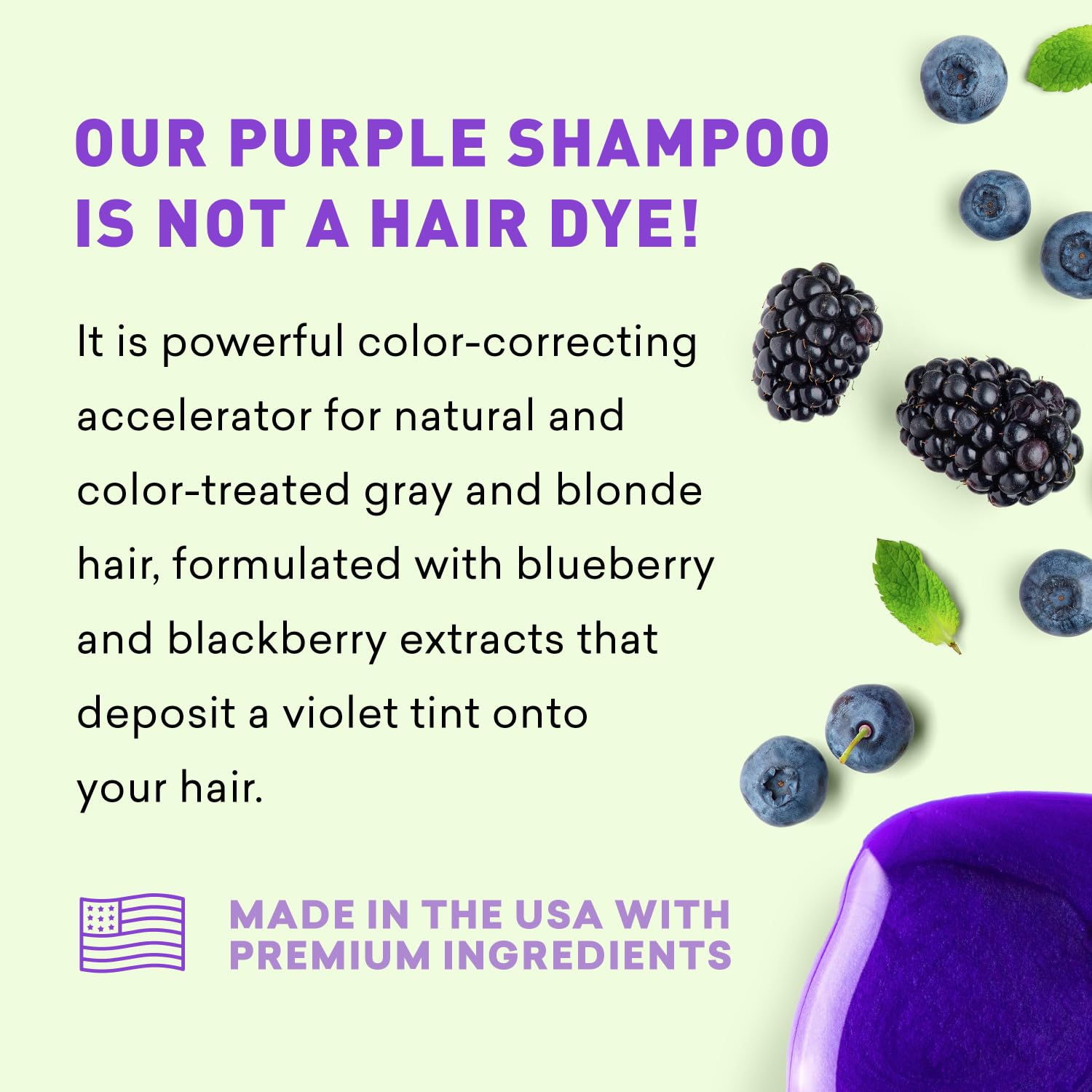 Just Nutritive Purple Shampoo bottle with minimal packaging communicates gentle, safe formula.