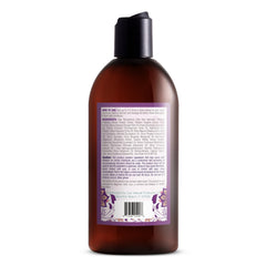Just Nutritive Purple Shampoo pour-action illustrates brassiness neutralization on hair.