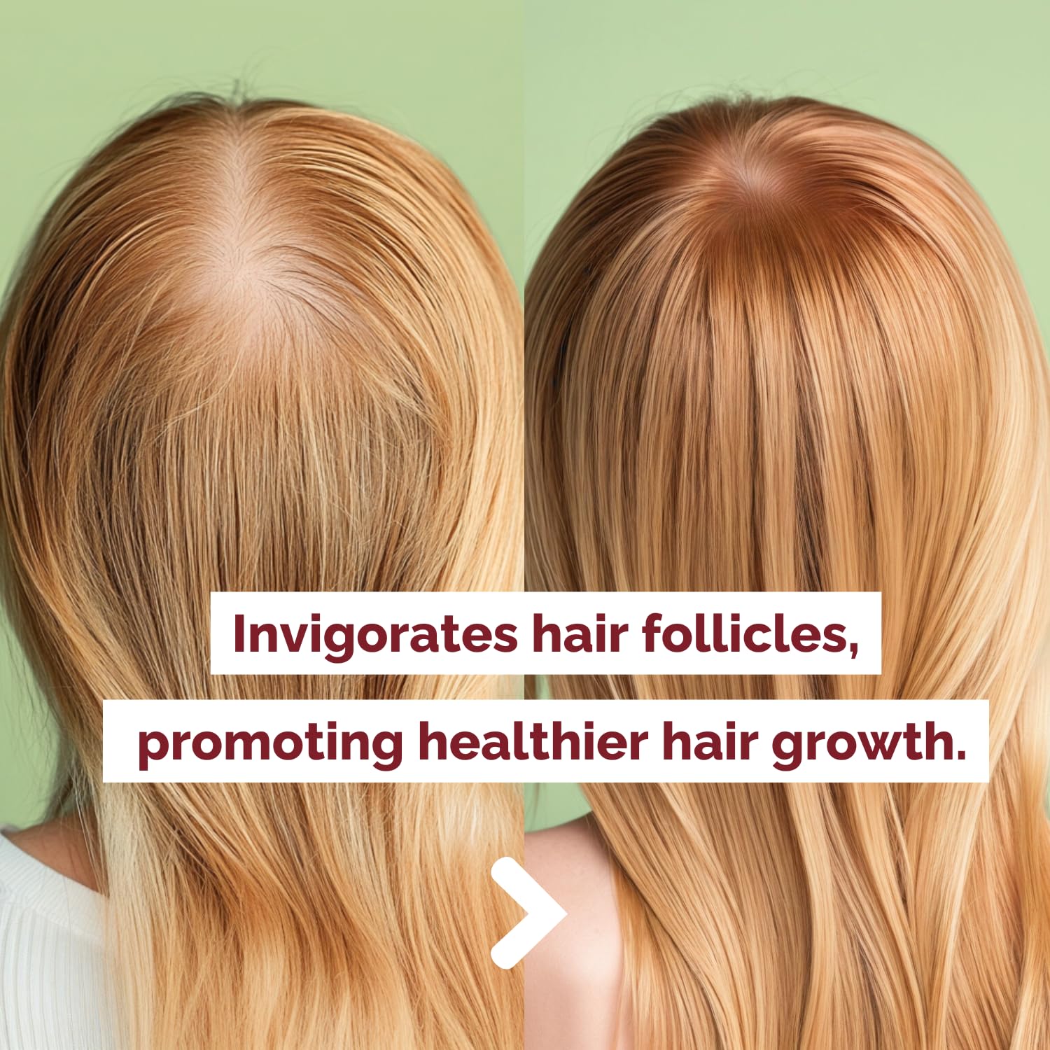 Just Nutritive rosemary oil droplets signaling improved scalp circulation and healthy growth potential.