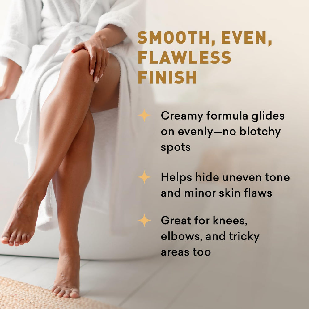 Just Nutritive Sunless Tanning Lotion Dark Tones bronzer blending for quicker glow.