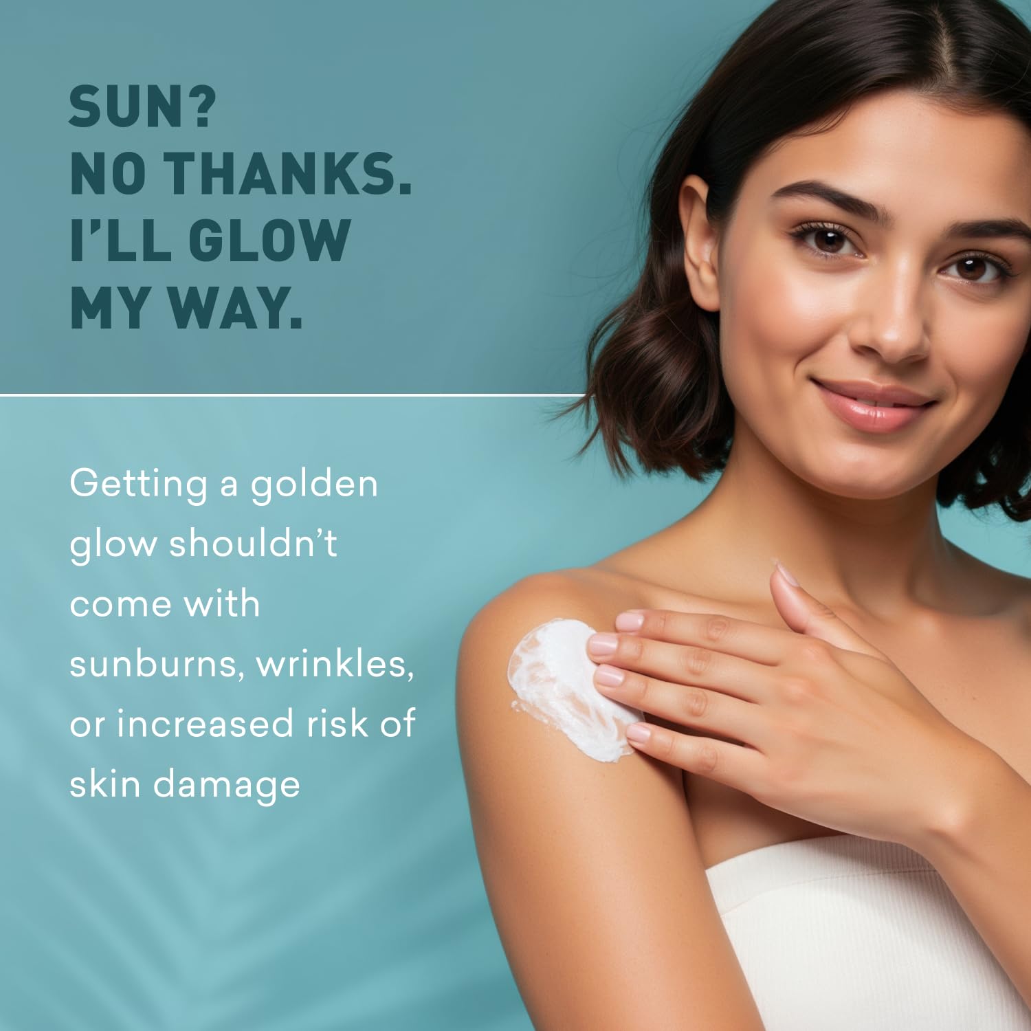Just Nutritive Sunless Tanning Lotion Dark Tones applied by hands for an even tint.