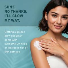 Just Nutritive Sunless Tanning Lotion Dark Tones applied by hands for an even tint.