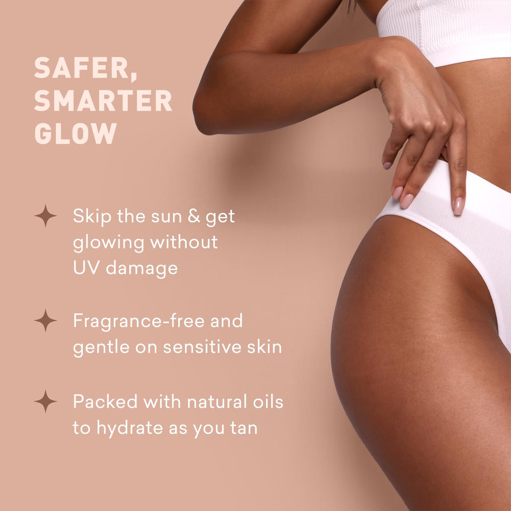 Just Nutritive Sunless Tanning Lotion Dark Tones ingredients like almond oil close-up.