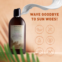 Just Nutritive sunless tanning lotion drying in 10–15 minutes