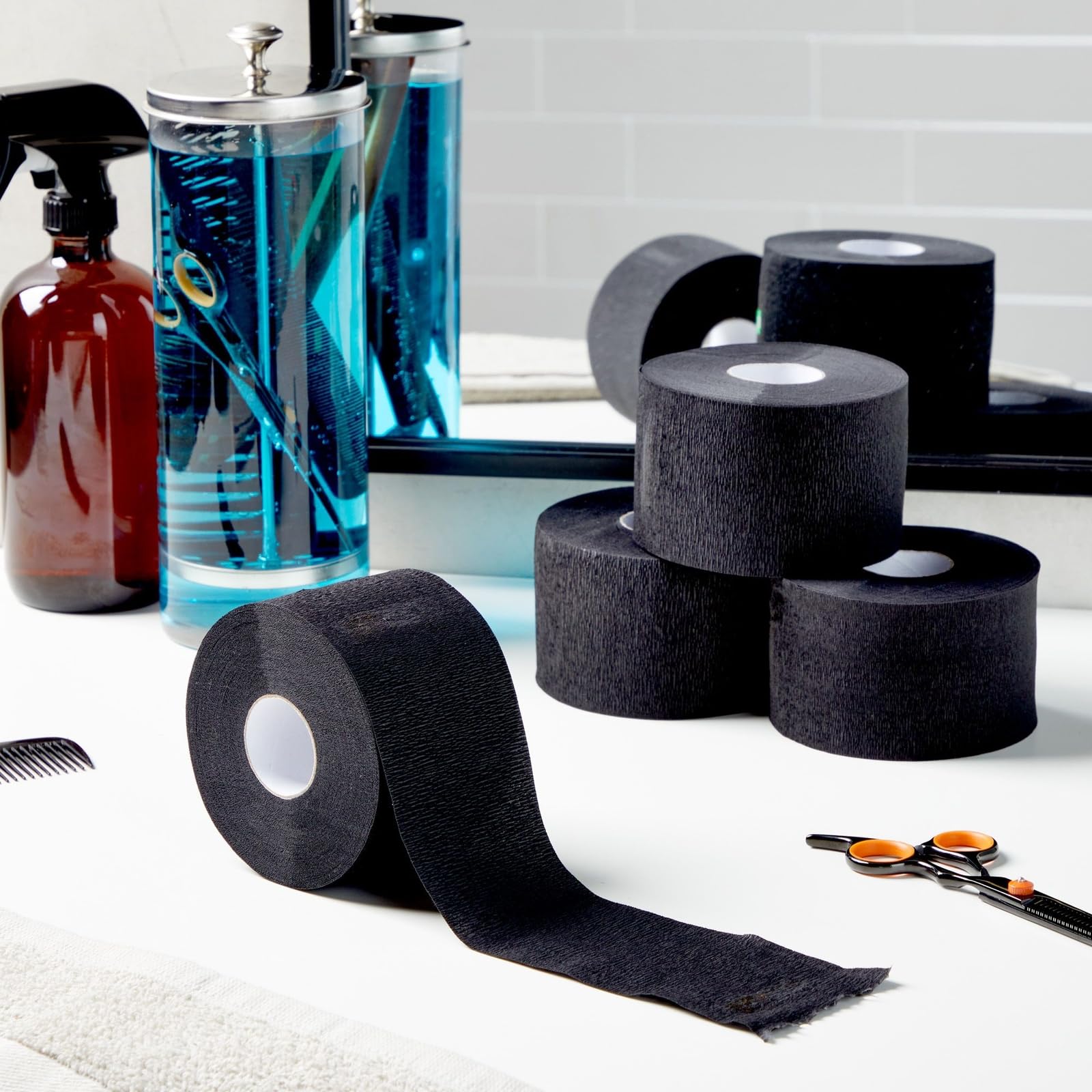 Juvale disposable barber neck strips five-roll packaging displayed for salon inventory.