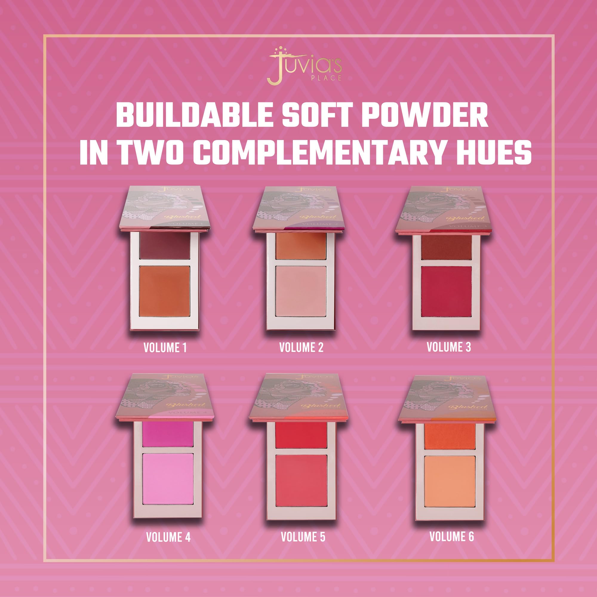 Juvia's Place Blushed Duo Volume4 duo blush on cheek with rosy matte finish.