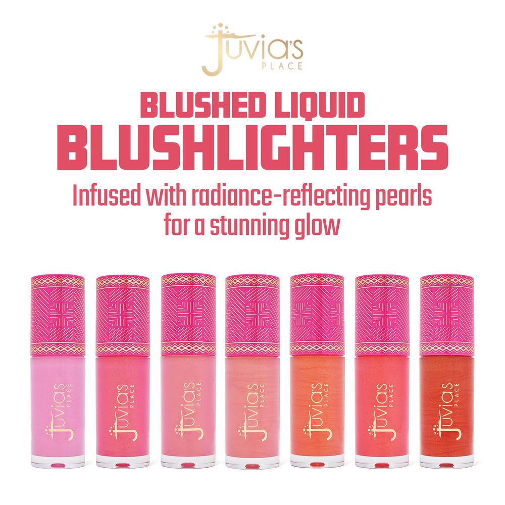 Juvia's Place Blushed Liquid BlushLighter swatch shows pigmented color for diverse skin tones.