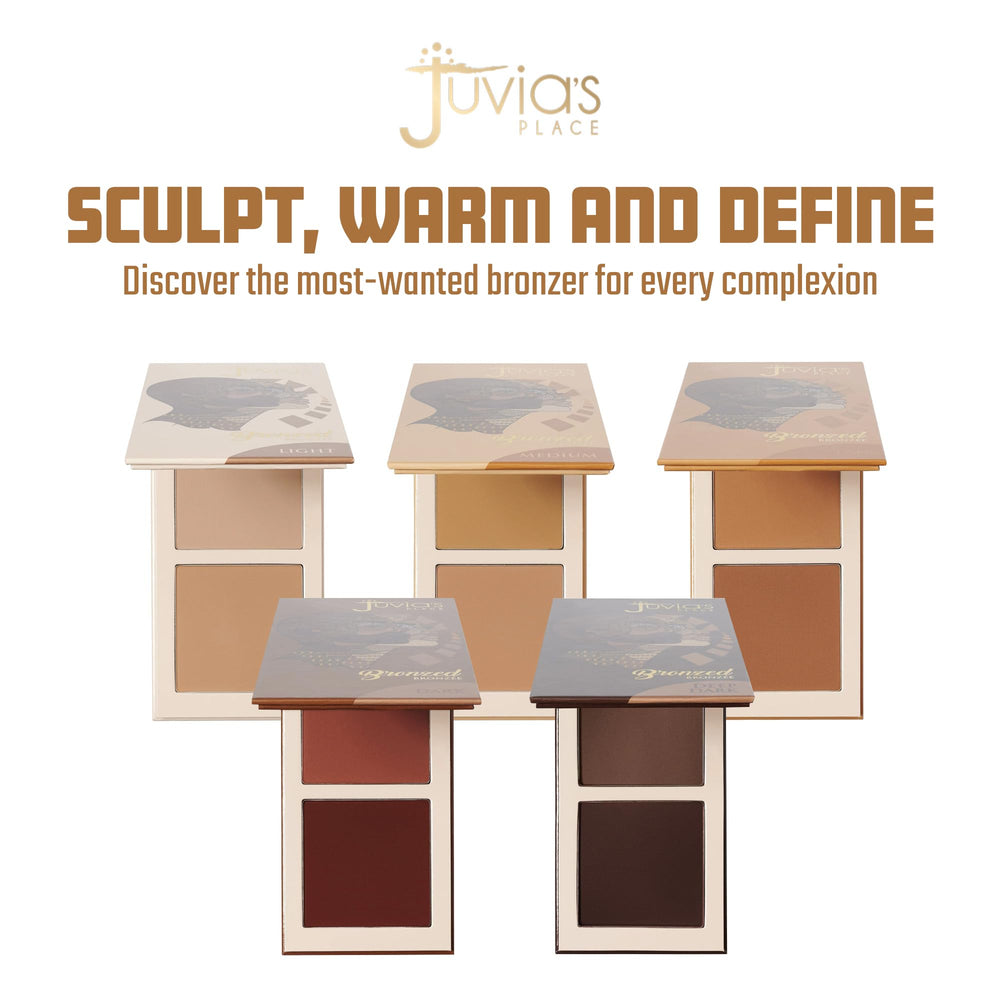 Juvia's Place Bronzed Duo bronzer swatches on skin showing buildable depth