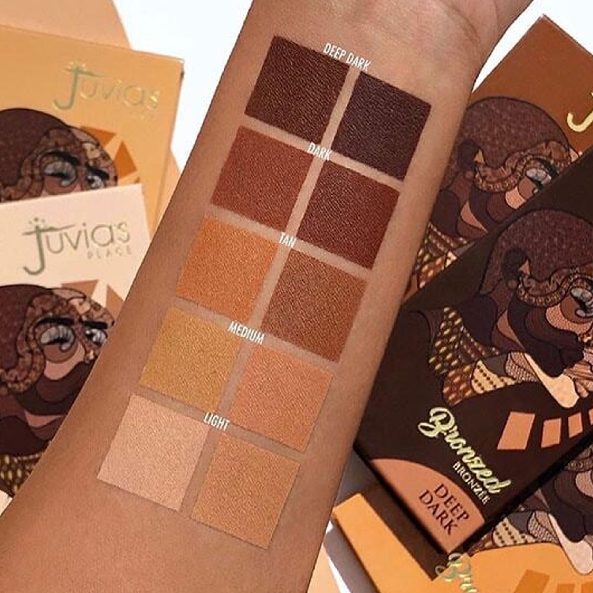 Juvia's Place Bronzed Duo brush application illustrates easy blending for a sun-kissed look.