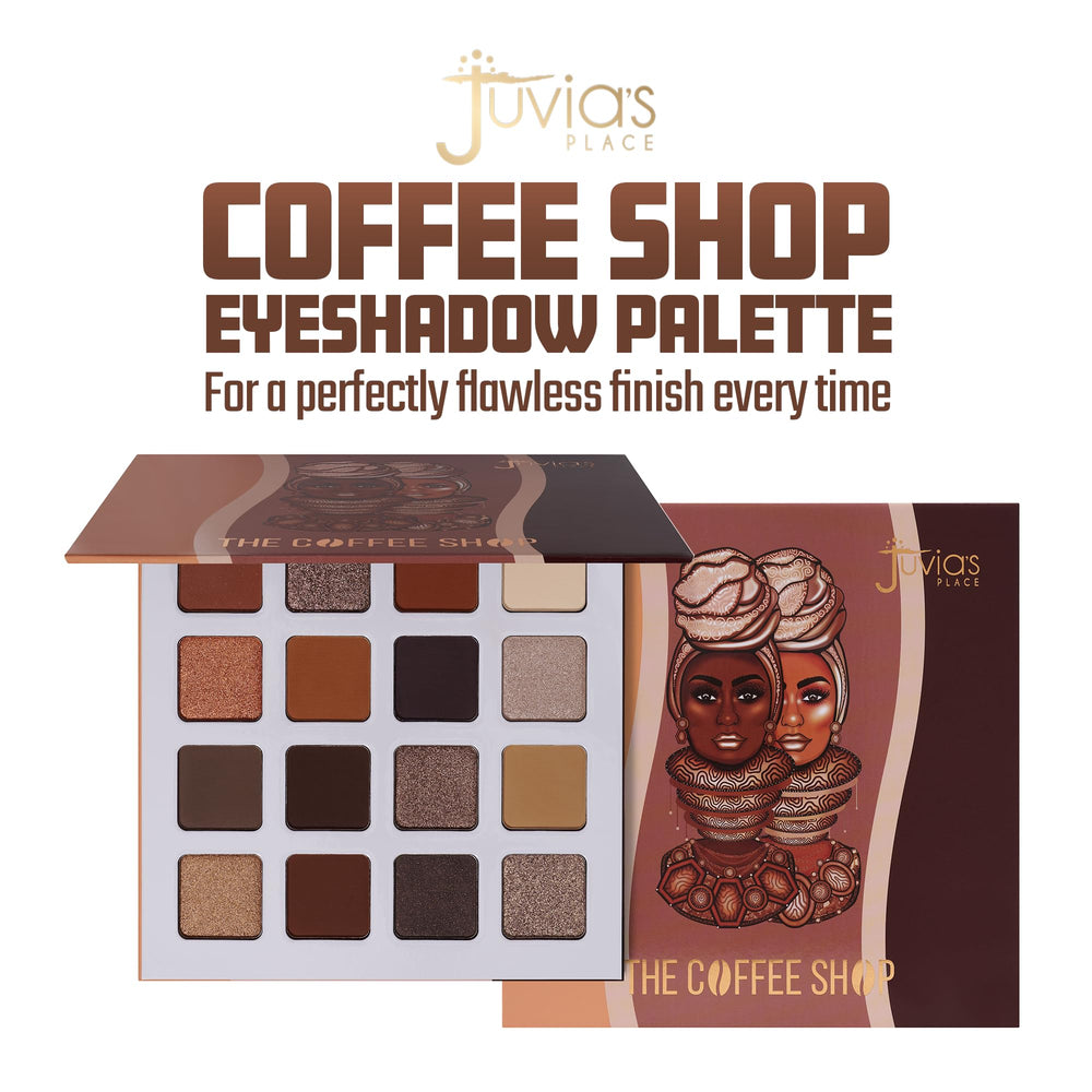 Juvia's Place Coffee Shop palette swatches reveal tan to chocolate tones for smooth transitions.