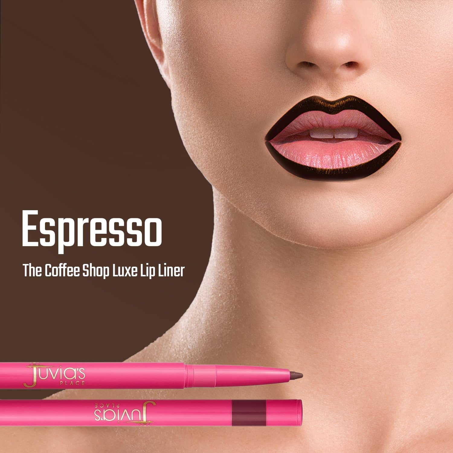 Juvia's Place Coffee Shop Luxe Lip Liner Berry swatch showcases soft pink-berry glow.