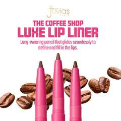 Juvia's Place Coffee Shop Luxe Lip Liner Espresso on lip demonstrates kiss-proof, smudge-resistant wear.