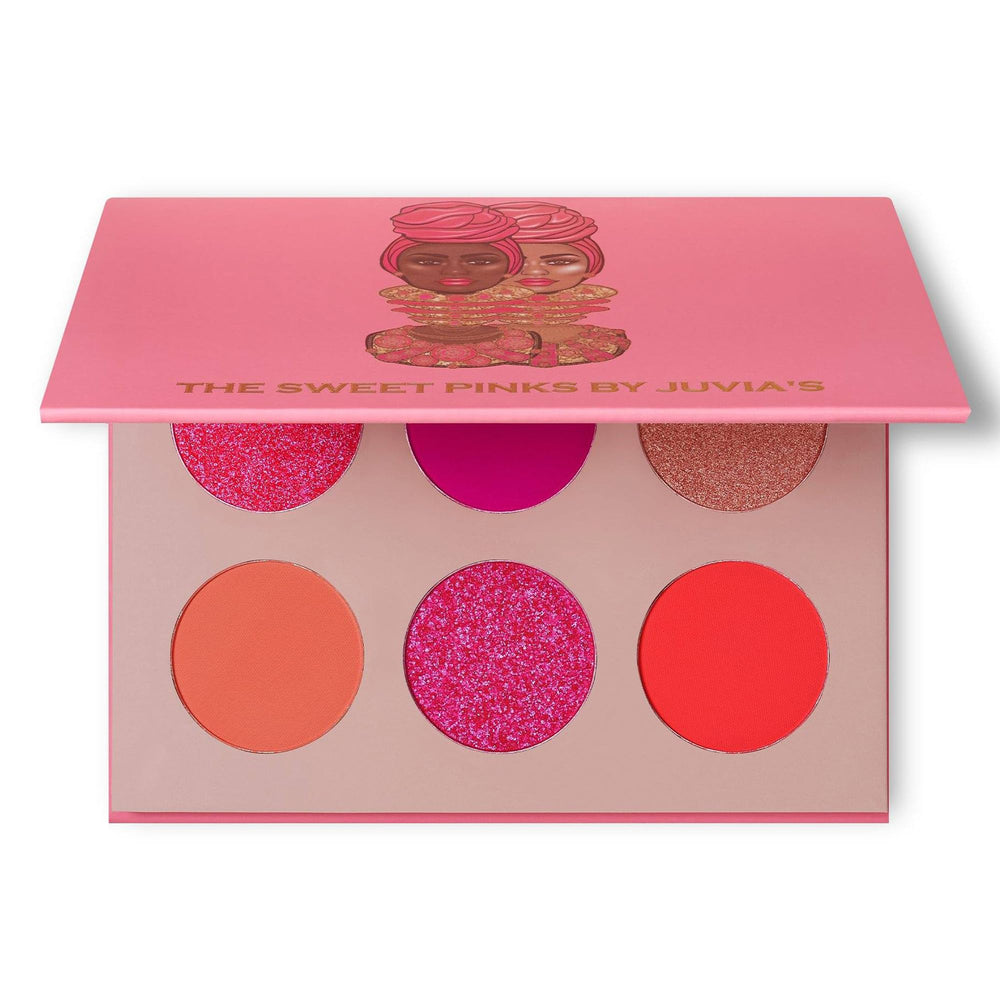 Juvia's Place The Sweet Pinks palette front cover with bold color options for creative looks.
