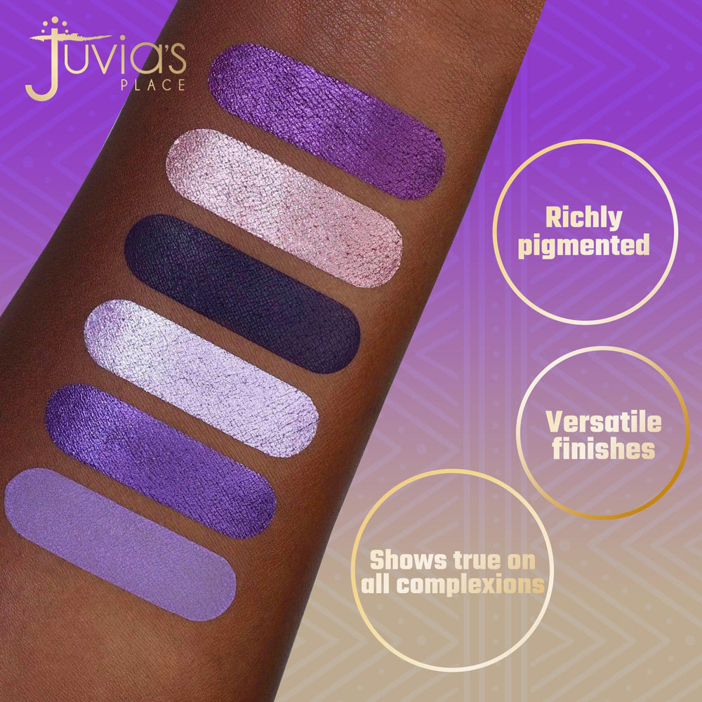 Juvia's Place The Violets palette case close-up highlights premium packaging and pigments.