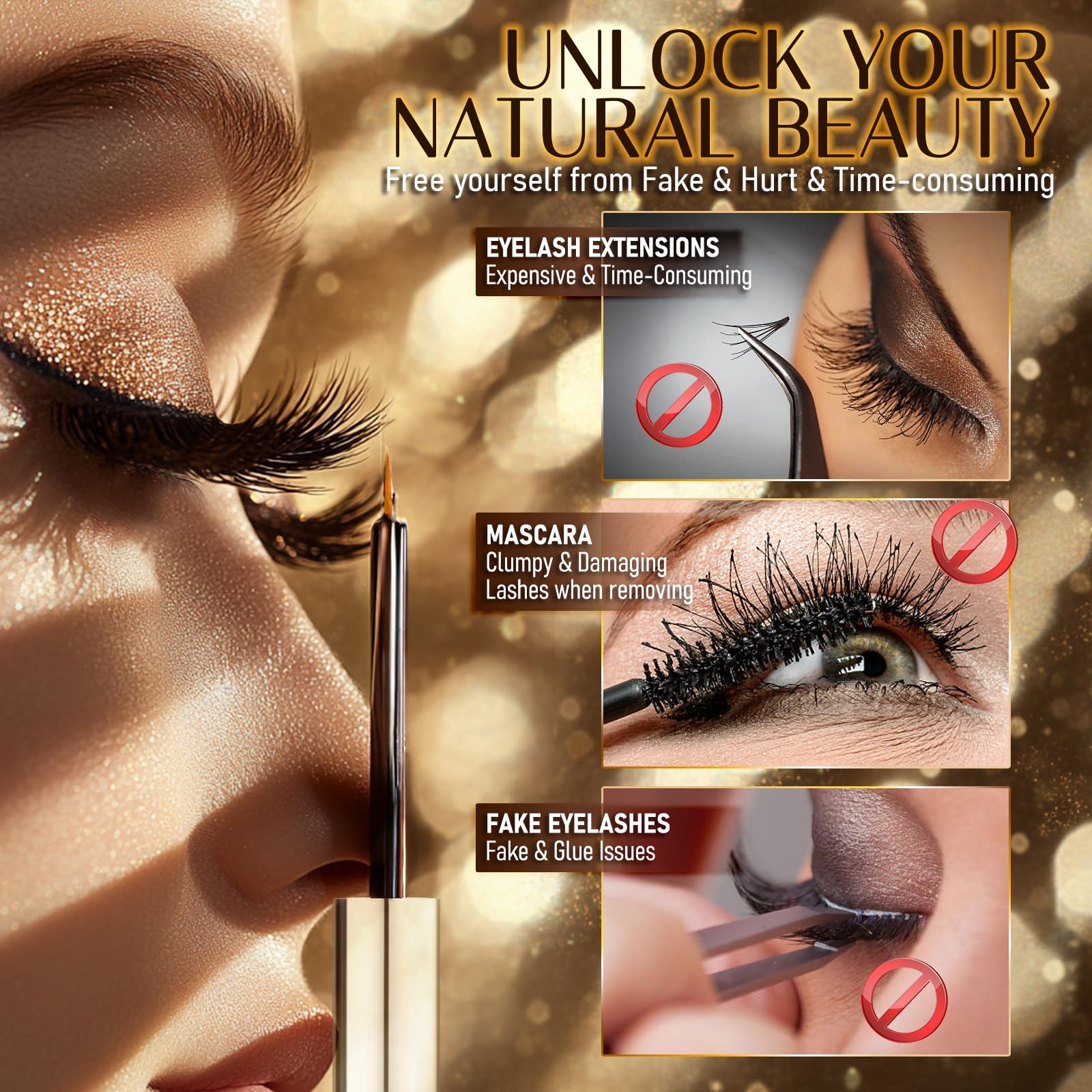 Juvino lash growth progression—before and after usage with noticeable length and thickness.