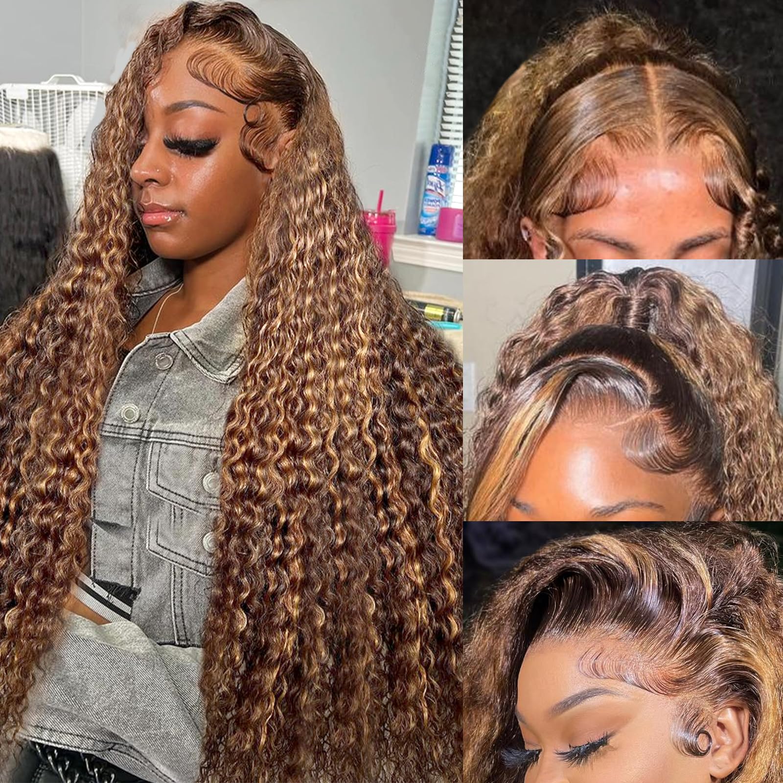Juviso 30-inch honey blonde deep wave lace front wig for dramatic length and volume.
