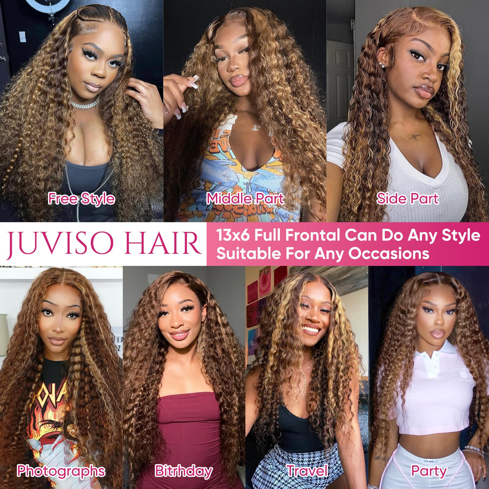 Juviso honey blonde wig in wet-and-wavy style, ready for any occasion and styling.