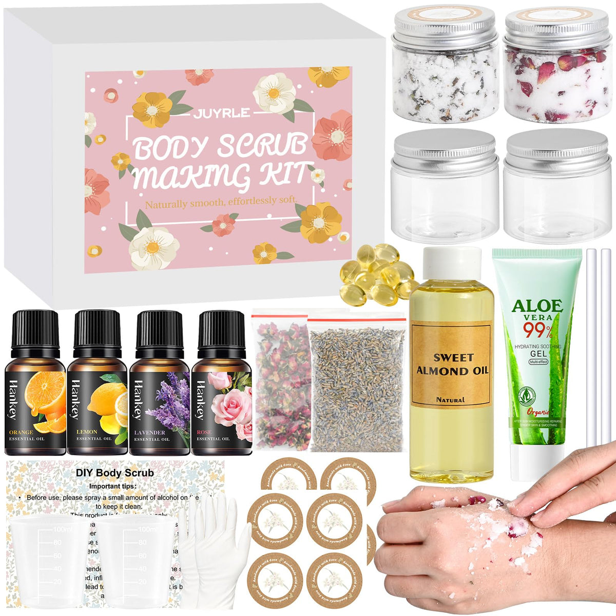 JUYRLE body scrub making kit gift box offers a ready-to-gift spa at home.