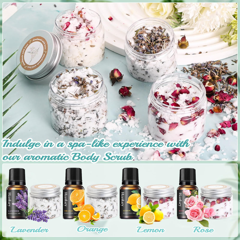 JUYRLE essential oils and dried flowers enable customizable, aromatic scrubs.