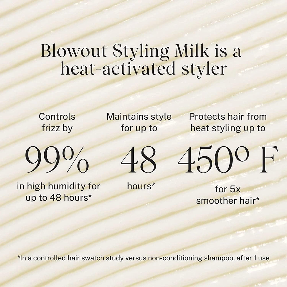 JVN Complete Blowout Styling Milk ingredients close-up, highlighting peptides and orchid milk.