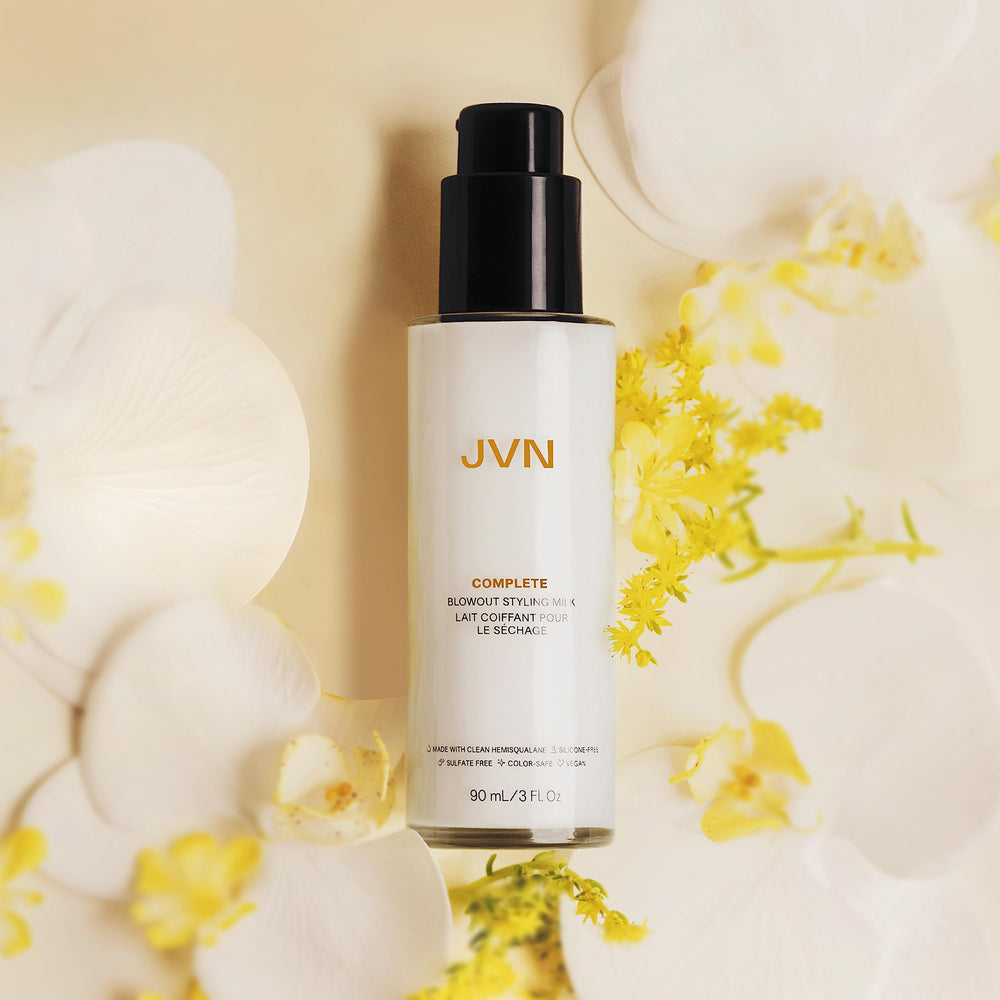 JVN Complete Blowout Styling Milk silicone-free formula for lighter feel.