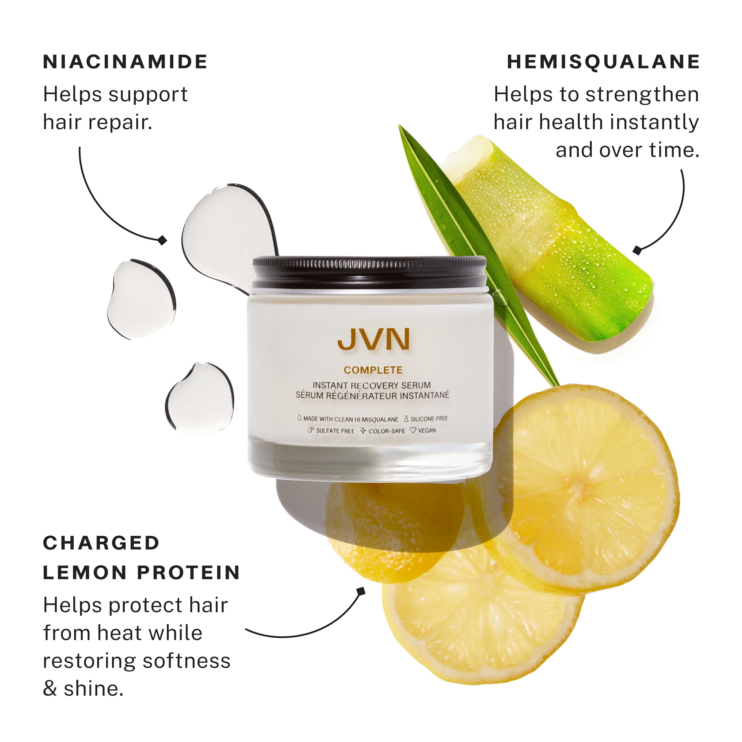 JVN Complete Instant Recovery Hair Serum smooth finish achieved with daily styling