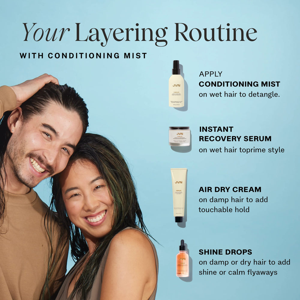 JVN Complete Leave-In Mist 5 fl oz bottle ideal for daily use and travel.