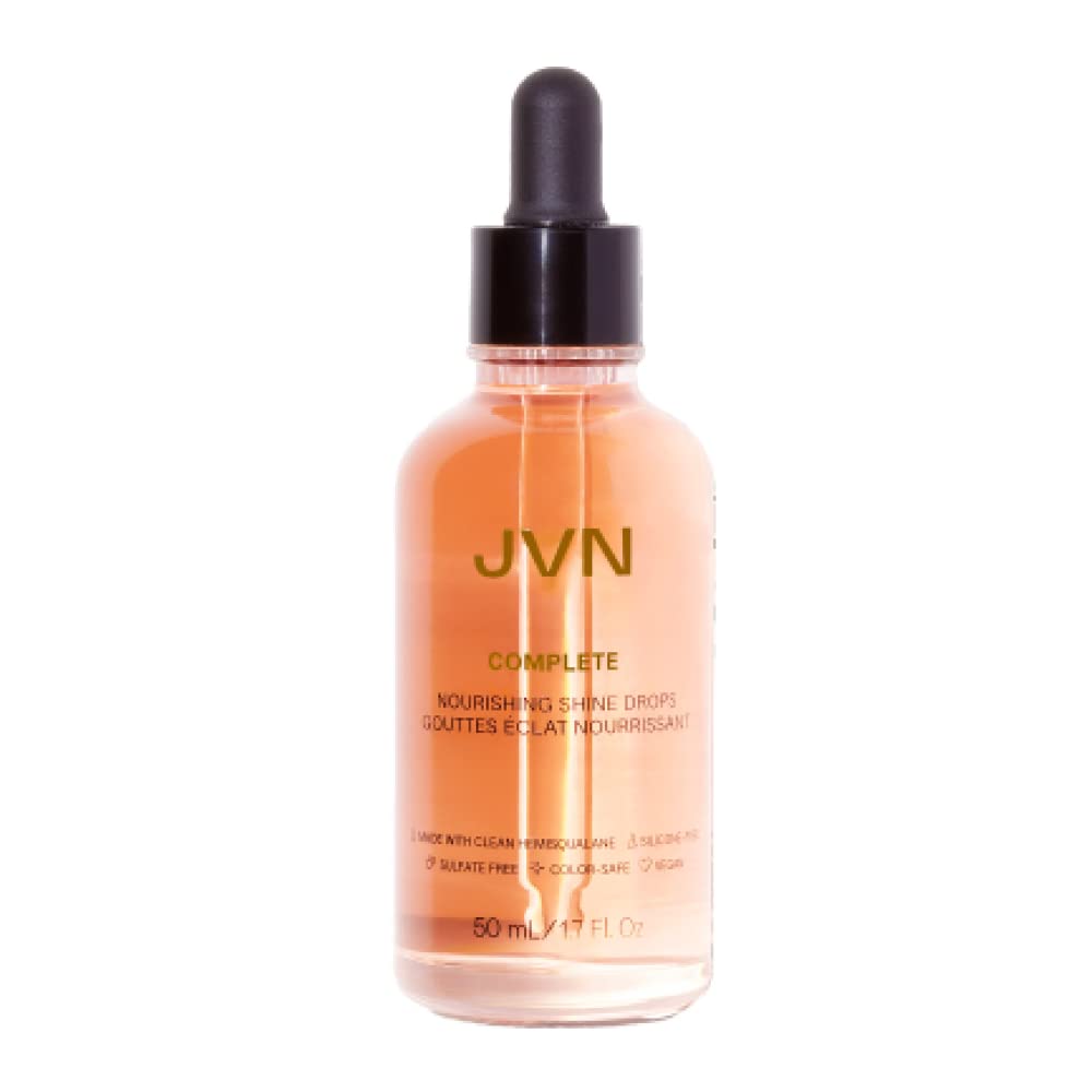 JVN Complete Nourishing Shine Drops bottle delivers instant shine and frizz control.