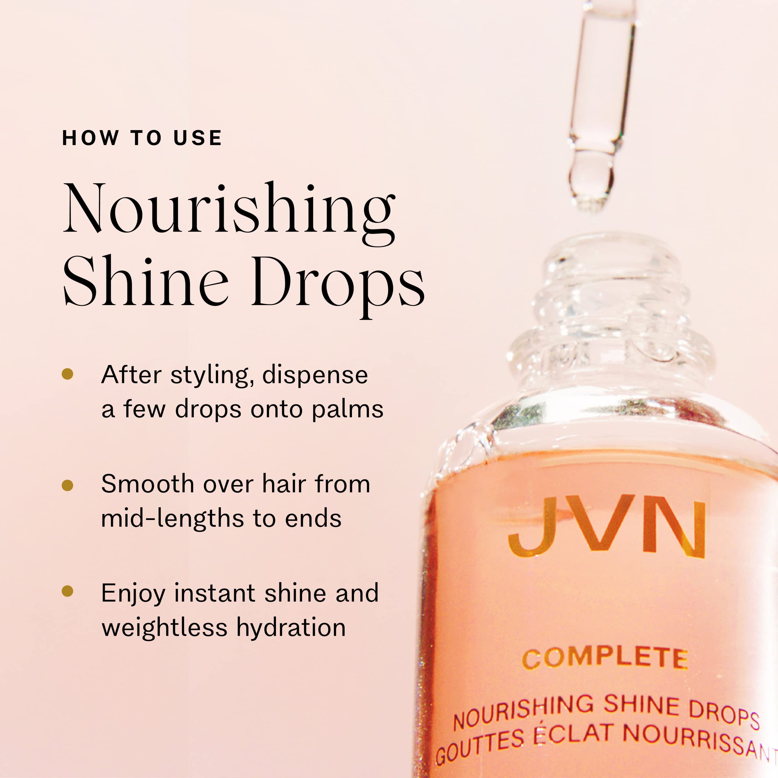 JVN Shine Drops on vanity suggests easy, on-the-go shine touch-ups.