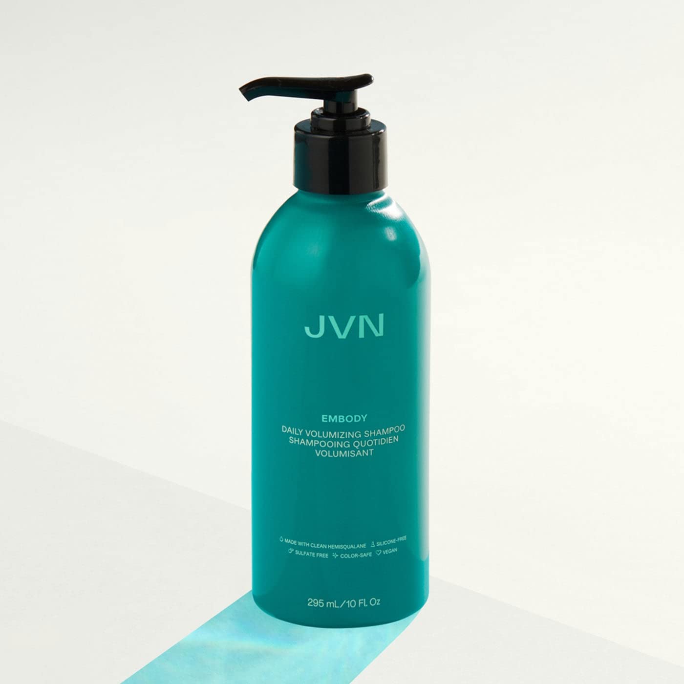 JVN Embody shampoo shine gloss showing restored shine and healthy-looking hair