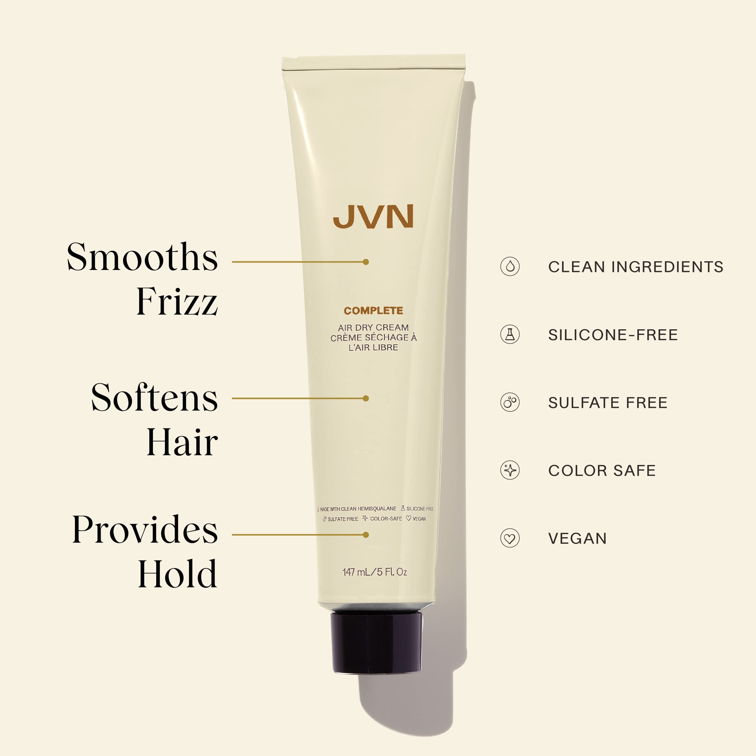 Frizz control and definition from JVN Air Dry Cream on damp hair