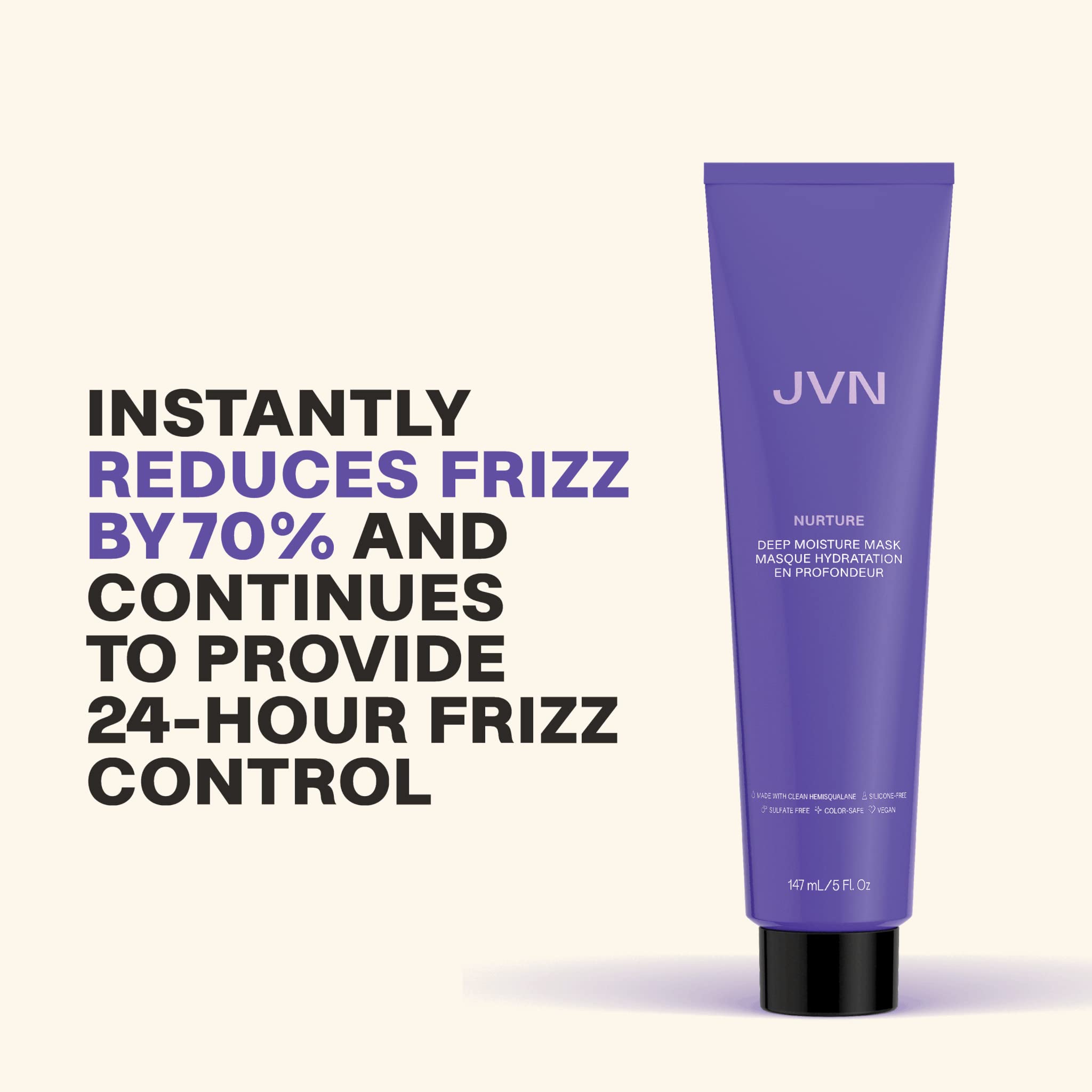 Applying JVN Nurture Deep Moisture Mask in hands for 3–5 minute treatment.