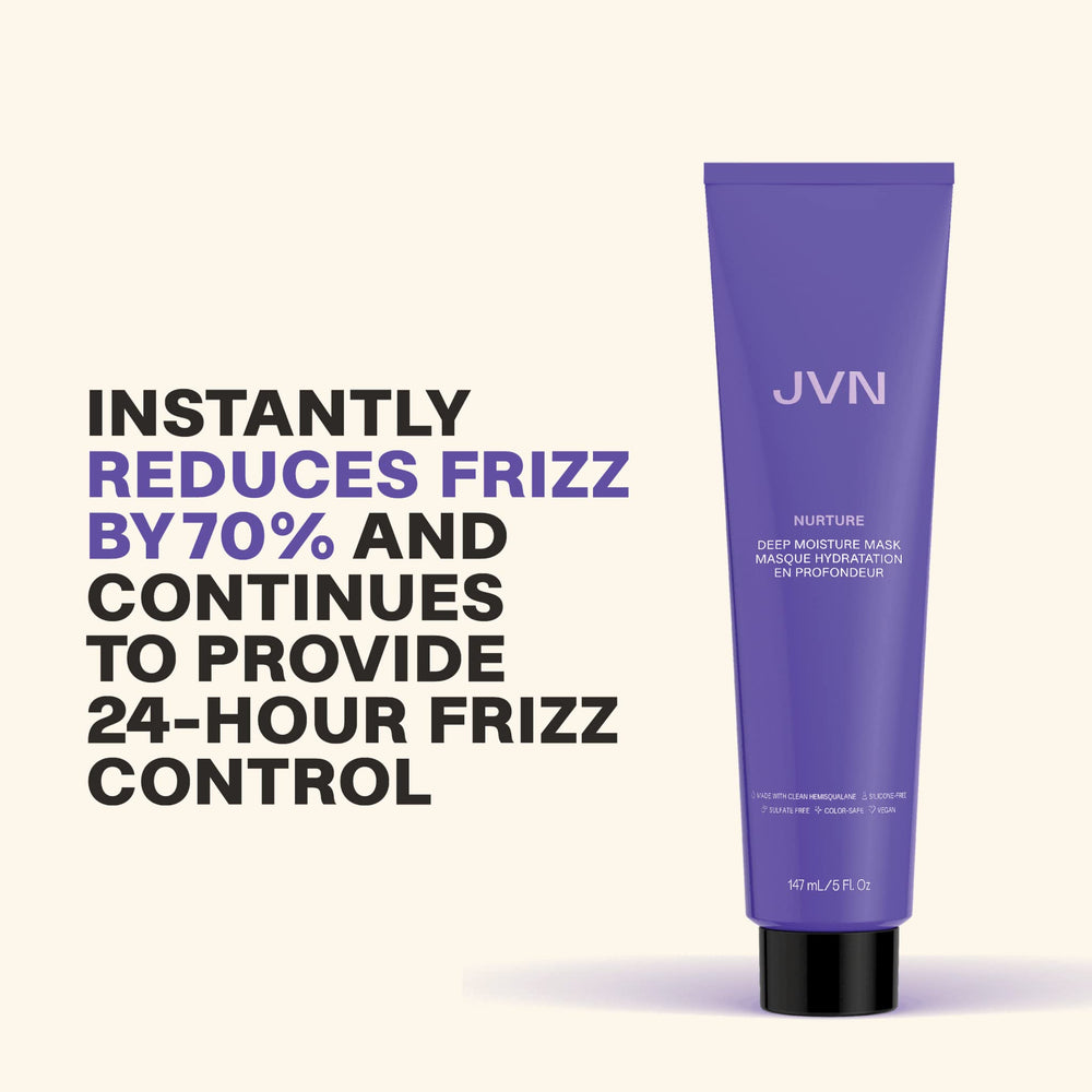 Applying JVN Nurture Deep Moisture Mask in hands for 3–5 minute treatment.